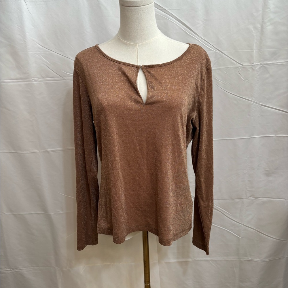 ✨ New York & Company Bronze Metallic Shimmer Keyhole Top Size Large
